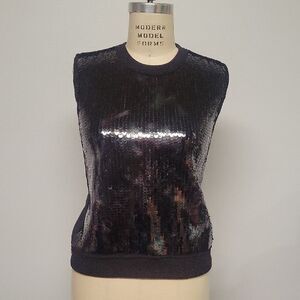 Faith Connexion Black Sequin Sleeveless Top/Vest, Size S